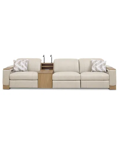 Macy's Maxyne 4-pc. Leather 3 Power Motion Recliner Sofa With Console In Neutral