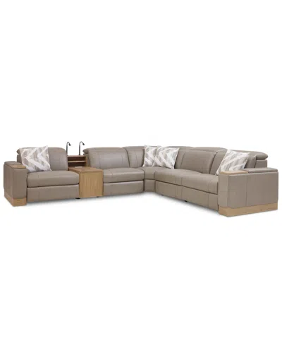 Macy's Maxyne 6-pc. Leather 3 Power L Sectional With Console In White