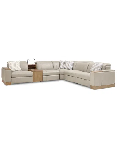 Macy's Maxyne 6-pc. Leather 3 Power L Sectional With Console In Multi