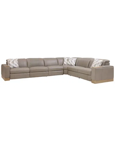 Macy's Maxyne 6-piece Power Motion L-shaped Sectional Sofa With 4 Recliners Set In Brown