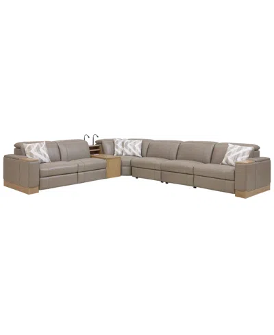 Macy's Maxyne 7-piece L-shape Sectional With 4 Power Motion Recliners And 1 Console,  Exclusive In Brown