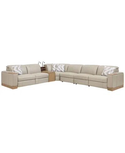 Macy's Maxyne 7-piece L-shape Sectional With 4 Power Motion Recliners And 1 Console,  Exclusive In Neutral