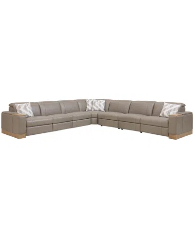 Macy's Maxyne 7-piece L-shape Sectional With 4 Power Motion Recliners In Brown