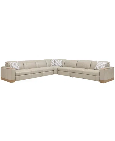 Macy's Maxyne 7-piece L-shape Sectional With 4 Power Motion Recliners In Neutral