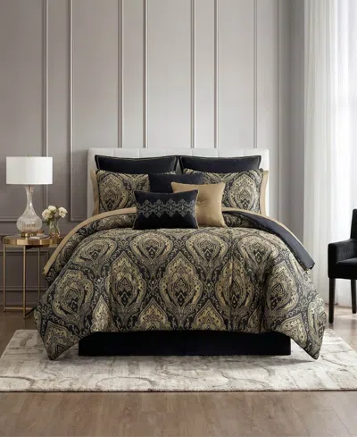 Macy's Medford Damask Bold Design 14-piece Comforter Set, King In Brown