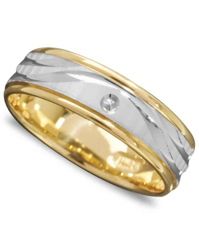 Macy's Men's 14k Gold And 14k White Gold Ring, Wave Engraved Band