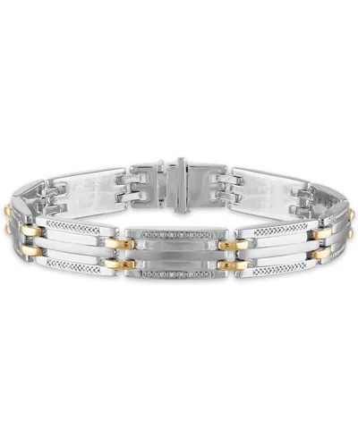 Macy's Men's 1/5 Carat Diamond 8 1/2" Bracelet In 10k Gold And Sterling Silver In Metallic