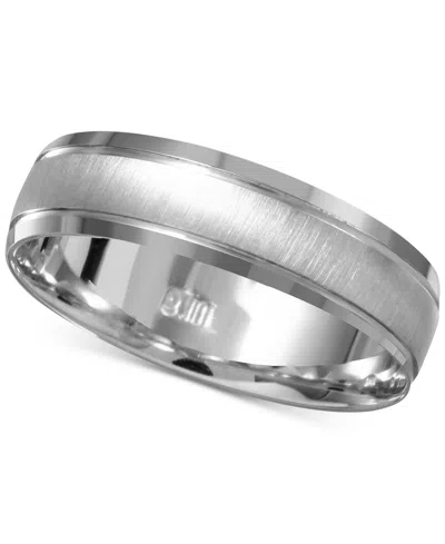 Macy's Men's Beveled Edge Satin Finish Comfort Fit Wedding Band In 14k White Gold