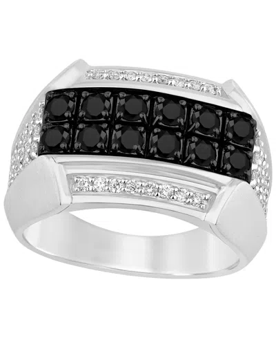 Macy's Men's Black And White Diamond (1-1/2 Ct. T.w.) Ring In Sterling Silver In Metallic