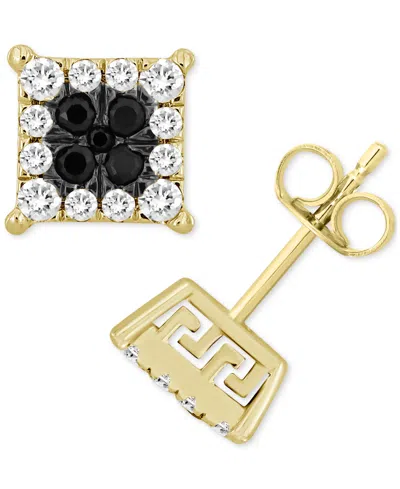 Macy's Men's Black & White Diamond Greek Key Stud Earrings (1/2 Ct. T.w.) In 10k Gold In Yellow Gold