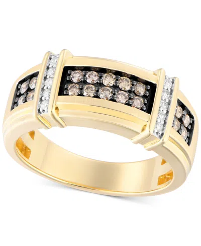 Macy's Men's Black & White Diamond Ring (1/2 Ct. T.w.) In 10k Gold In Brown