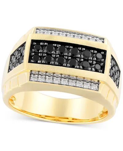 Macy's Men's Black & White Diamond Square Cluster Ring (1 Ct. T.w.) In 10k Gold