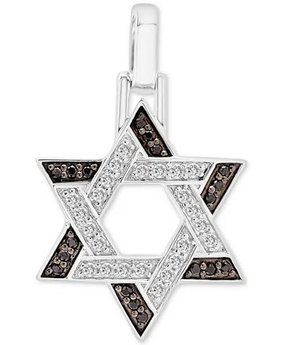 Macy's Men's Black & White Diamond Star Of David Pendant (3/8 Ct. T.w.) In 10k White Gold