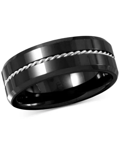 Macy's Men's Black Ceramic & Sterling Silver Twist Rope Band In Black Ceramic  Sterling Silver