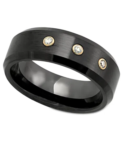 Macy's Men's Black Ceramic Diamond Bezel Ring In 14k Gold (1/10 Ct. T.w.)