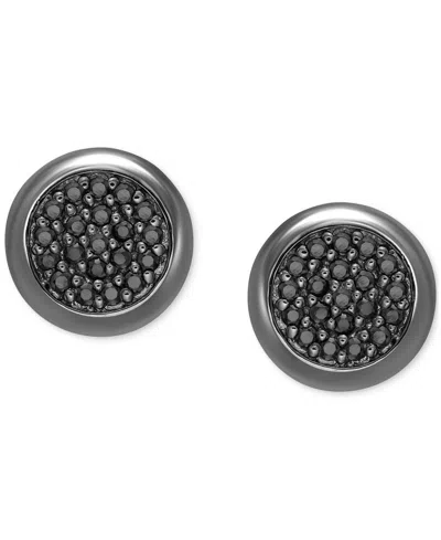 Macy's Men's Black Diamond Circle Cluster Stud Earrings (1/3 Ct. T.w.) In Black Rhodium-plated Sterling Sil