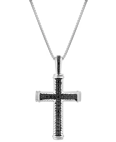 Macy's Men's Black Diamond Cross Pendant Necklace (1/4 Ct. T.w.) In Sterling Silver In Metallic