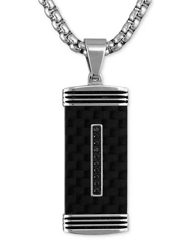 Macy's Men's Black Diamond Dog Tag 22" Necklace In Carbon Fiber, Stainless Steel, & Black Ion-plate