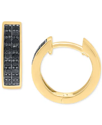 Macy's Men's Black Diamond Double Row Huggie Hoop Earrings (1/3 Ct. T.w.) In 14k Gold-plated Sterling Silve