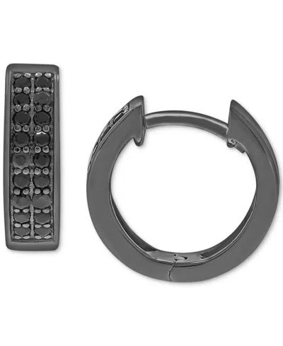 Macy's Men's Black Diamond Double Row Huggie Hoop Earrings (1/3 Ct. T.w.) In 14k Gold-plated Sterling Silve