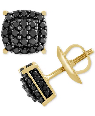 Macy's Men's Black Diamond Halo Cluster Screw Back Stud Earrings (1 Ct. T.w.) In Gold Over Silver