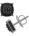 Macy's Men's Black Diamond Halo Cluster Screw Back Stud Earrings (1 Ct. T.w.) In Silver