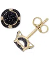 Macy's Men's Black Diamond Halo Cluster Stud Earrings (1 Ct. T.w.) In 10k Gold In Yellow Gold
