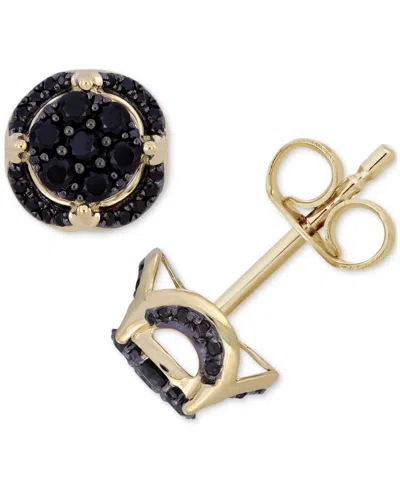 Macy's Men's Black Diamond Halo Cluster Stud Earrings (1 Ct. T.w.) In 10k Gold In Yellow Gold