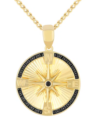 Macy's Men's Black Diamond Star Compass Medallion 22" Pendant Necklace (1/8 Ct. T.w.) In 14k Gold-plated St In Gold Over Silver