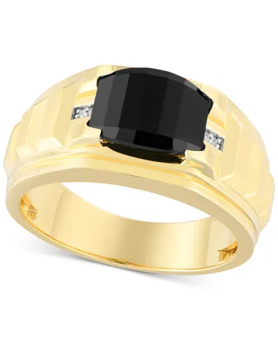 Macy's Men's Black Onyx & Diamond Accent Ring In 14k Gold-plated Sterling Silver In Gold Over Silver