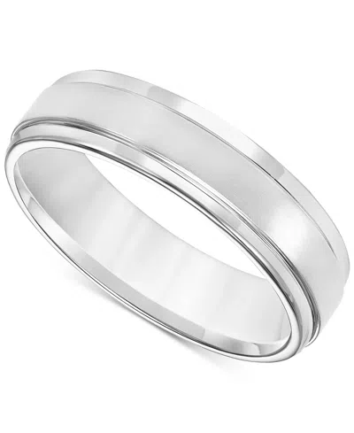 Macy's Men's Comfort Fit Brushed Finish Bevel Edge Wedding Band In Platinum