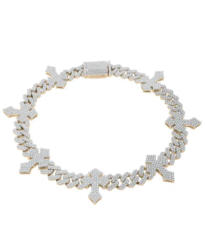 Macy's Men's Cross Diamond Bracelet (4 Ct. T.w.) In 10k Yellow Gold In Gray