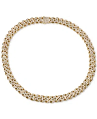 Macy's Men's Cubic Zirconia Curb Link 24" Chain Necklace In 24k Gold-plated Sterling Silver In Gold Over Silver