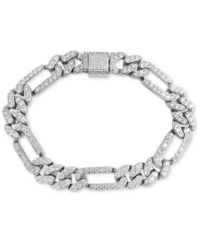 Macy's Men's Cubic Zirconia Figaro Link Chain Bracelet In Sterling Silver, Created For