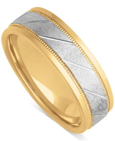 Macy's Men's Diagonal Texture Two-tone Wedding Band In Sterling Silver & 18k Gold-plate
