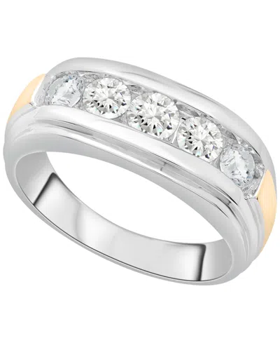 Macy's Men's Diamond (1 Ct. T.w.) Five-stone Band Ring In 10k Two-tone Gold In Silver
