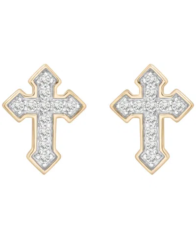 Macy's Men's Diamond (1/4 Ct. T.w.) Cross Stud Earring In 10k Yellow Gold In Silver