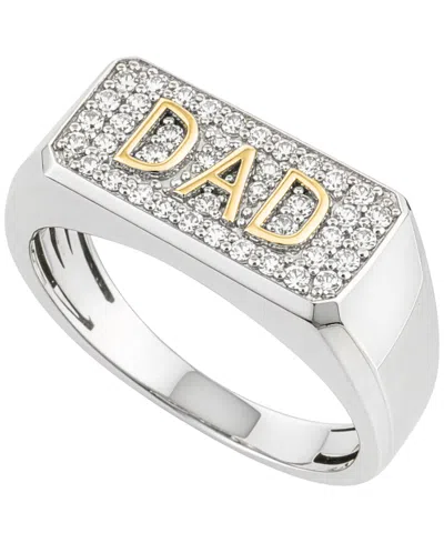 Macy's Men's Diamond (1/5 Ct. T.w.) Dad Band Ring In 14k Gold Plated Sterling Silver