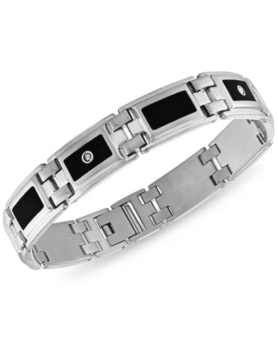 Macy's Men's Diamond (1/8 Ct. T.w.) & Black Enamel Bracelet In Stainless Steel In Metallic