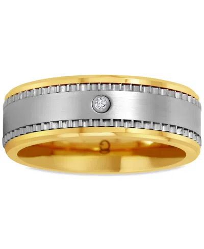 Macy's Men's Diamond Accent Two-tone Ceramic & Stainless Steel Band In Yellow,steel