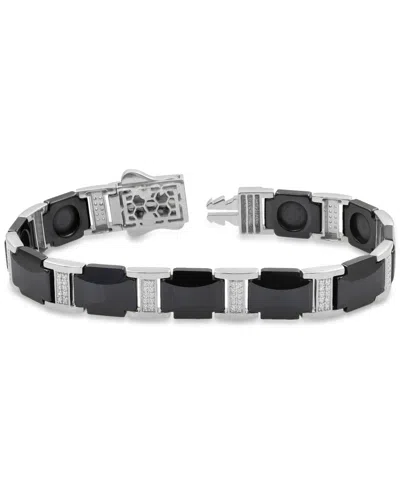 Macy's Men's Diamond & Black Ceramic Link Bracelet (3/8 Ct. T.w.) In Sterling Silver
