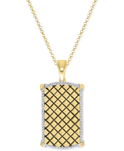 Macy's Men's Diamond Border Square Pattern Dog Tag 22" Pendant Necklace (1/2 Ct. T.w.) In Gold Over Silver