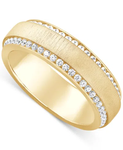 Macy's Men's Diamond Border Textured Eternity Band (1 Ct. T.w.) In 10k Gold In Yellow Gold