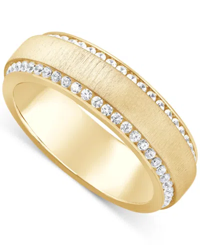 Macy's Men's Diamond Border Textured Eternity Band (1 Ct. T.w.) In 10k White, Yellow Or Rose Gold In Yellow Gold