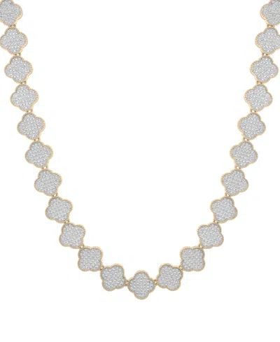 Macy's Men's Diamond Clover 22" Necklace (2 Ct. T.w) In 14k Gold-plated Sterling Silver & Sterling Silver In Gold Over Silver