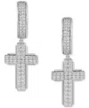 Macy's Men's Diamond Cluster Cross Dangle Hoop Earrings (1 Ct. T.w.) In Silver