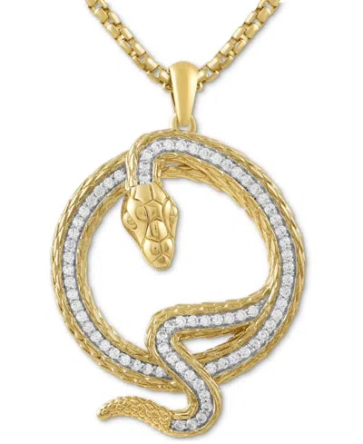 Macy's Men's Diamond Coiled Snake 22" Pendant Necklace (1/2 Ct. T.w.) In Gold-plated Sterling Silver