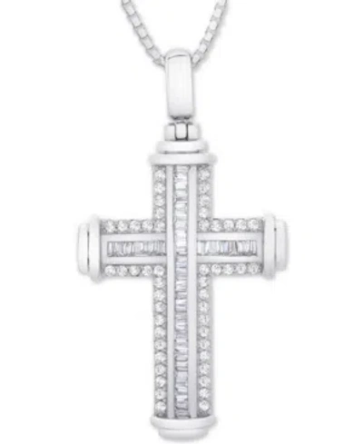 Macy's Men's Diamond Cross 22" Pendant Necklace (1 Ct. T.w.) In Sterling Silver