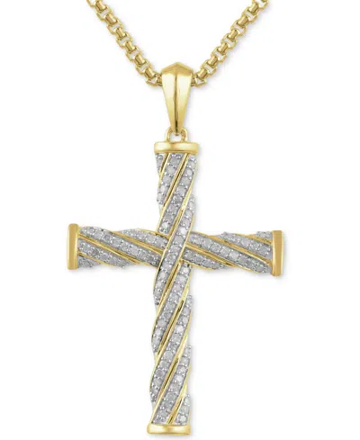 Macy's Men's Diamond Cross 22" Pendant Necklace (1/2 Ct. T.w.) In 18k Gold-plated Sterling Silver