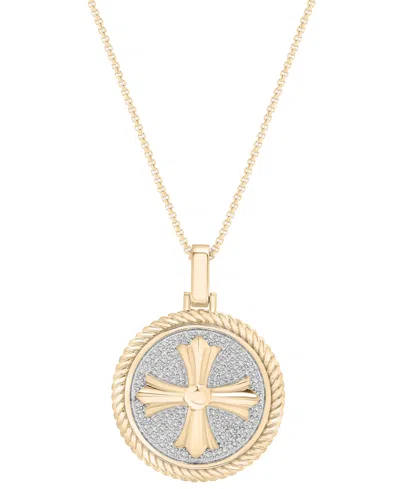Macy's Men's Diamond Cross Medallion Pendant Necklace (1/5 Ct. T.w) In 14k Gold Over Sterling Silver, 22" In Gold Over Silver